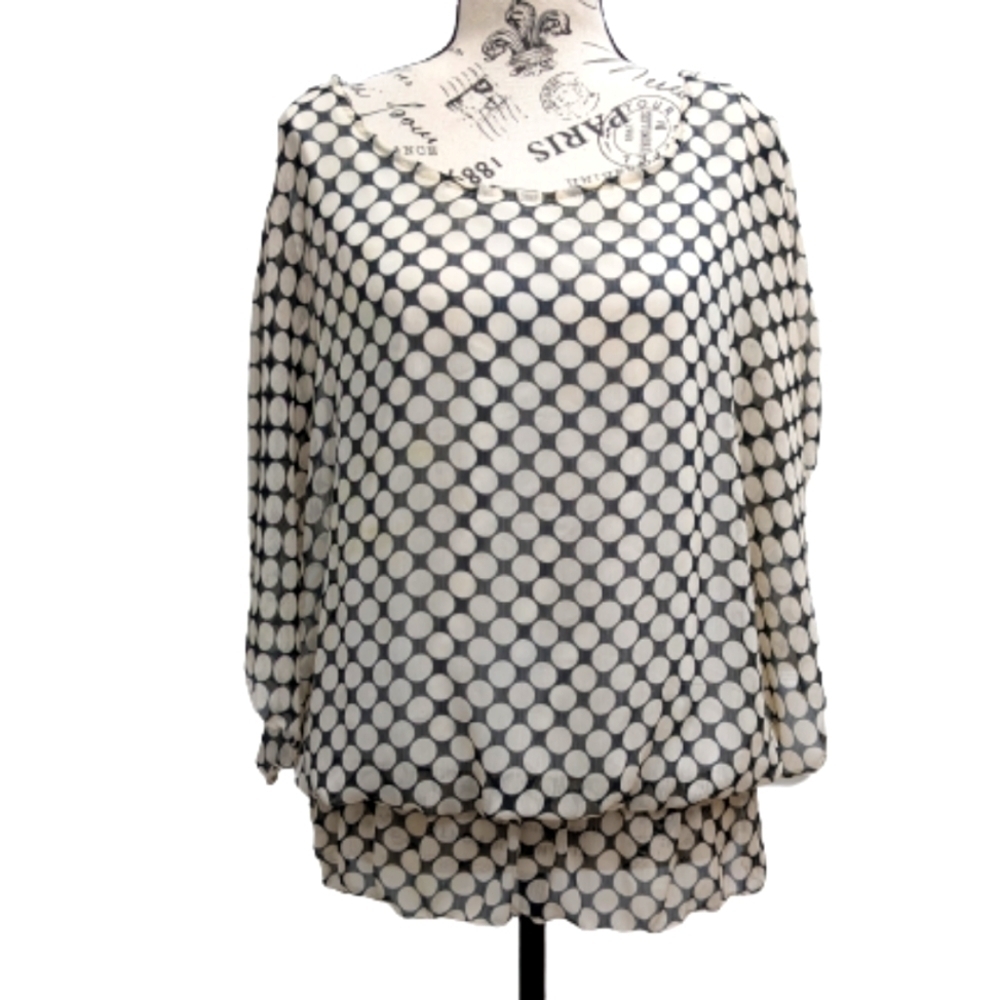 Cynthia Rowley women's polka dot batwings sheer lightweight blouse size M